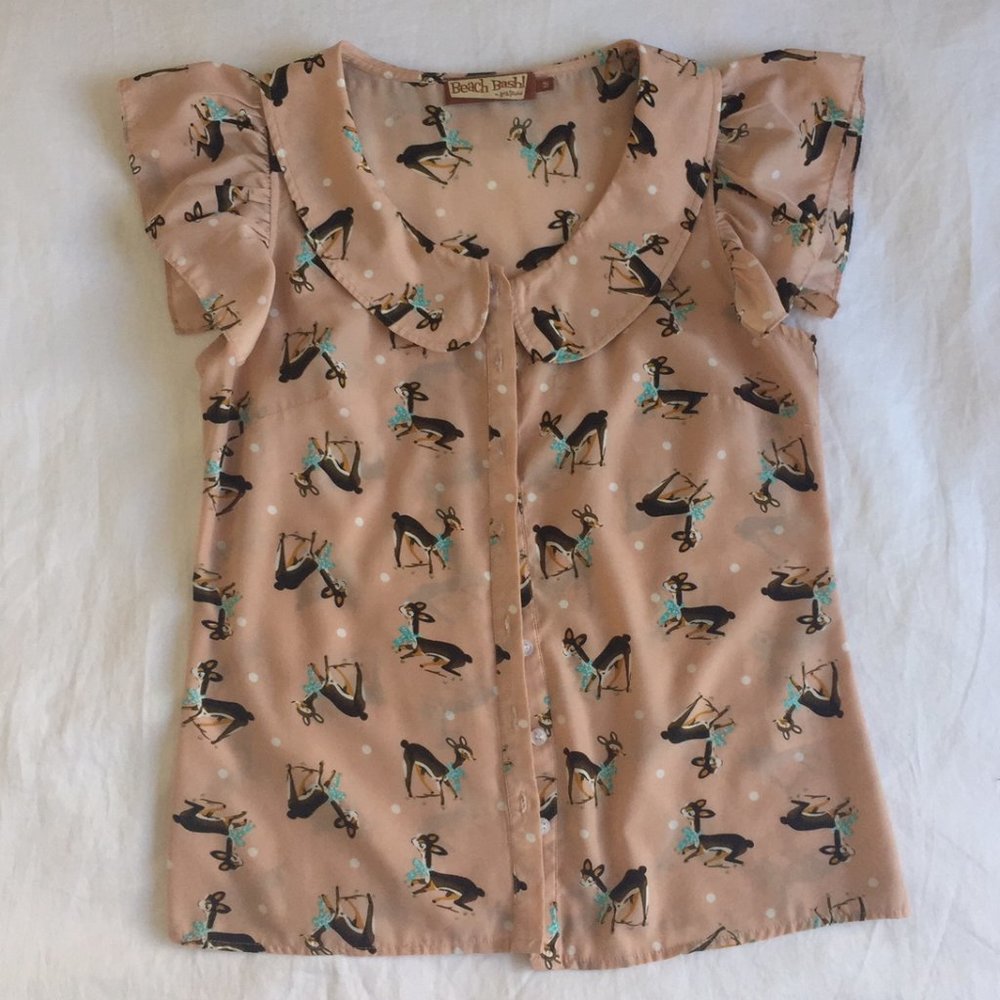 Women’s Pink Printed Ruffle Sleeve Blouse - Picture 2 of 4